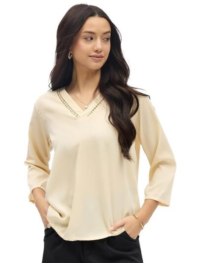 SheWill Printed Top with Contrast Tipping – Stylish Ethnic & Western Tops for Women – Summer Travel Wear, Trendy Tops for Jeans, Lightweight & Comfortable Casual Wear