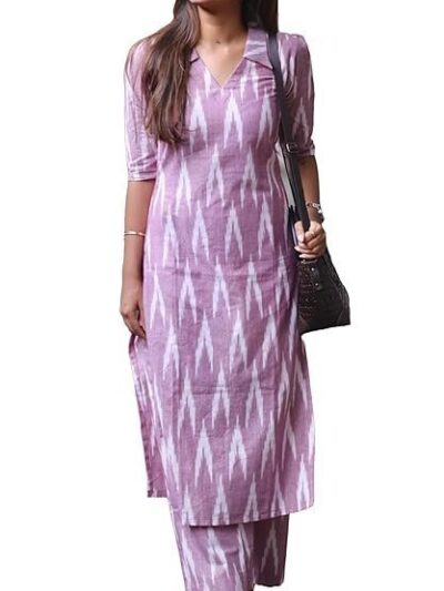 GoSriKi Women's Cotton Ikat Print Kurta Set | Soft Fabric | Stylish Ethnic Suit