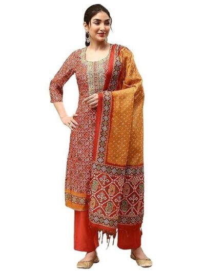BIBA Women Red Chanderi Machine Embroidered