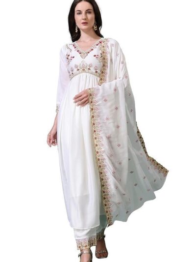 Pratham Blue Women's Silk Embroidered Anarkali Kurta Palazzos with Dupatta |kurta sets for women |Women Kurta | Women Embroidered Kurta Sets Kurtis |Women Kurta Pant Set