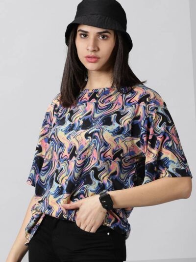Women Printed Round Neck Pure Cotton Multicolor T-Shirt